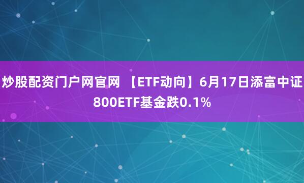 炒股配资门户网官网 【ETF动向】6月17日添富中证800ETF基金跌0.1%
